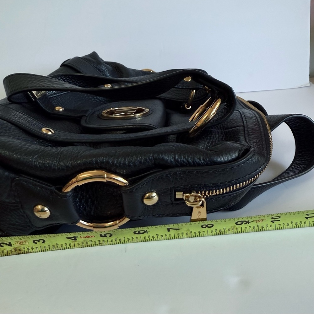 Michael Kors Fulton Black Pebbled Leather Large Satchel Shoulder Bag Gold HW - Picture 6 of 11